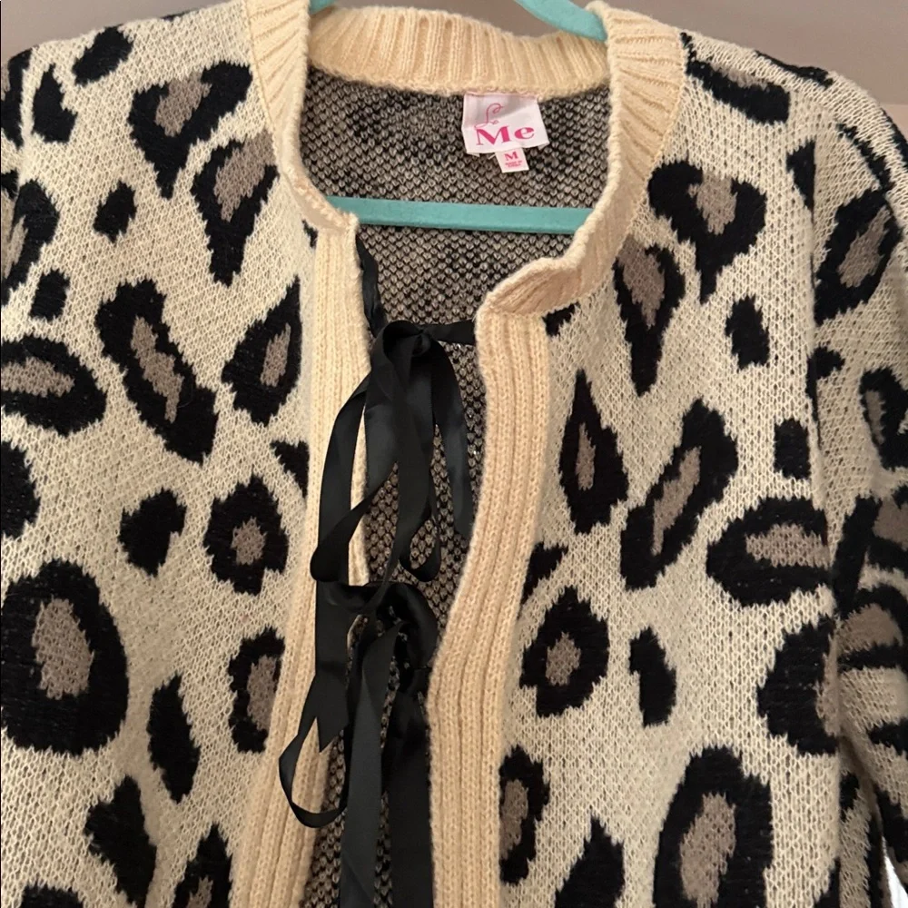 So Me Leopard Print Tie Front Cardigan - Picture 2 of 5